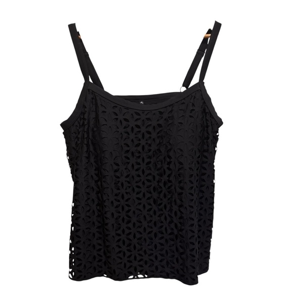 Pennington's Voglio Black Geometric Cut Out Tankini Top Size 2x Bathing Suit - Picture 1 of 8